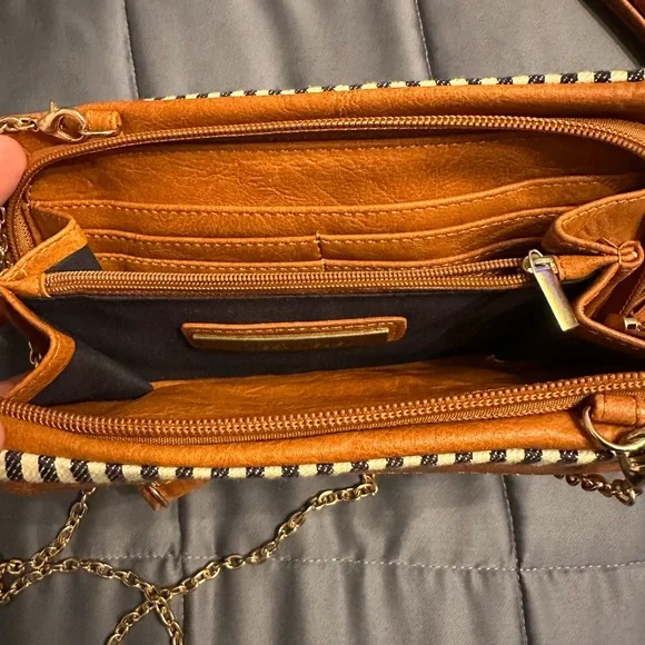 Small Street Level blue and white stripe/tan crossbody. - Picture 2 of 4